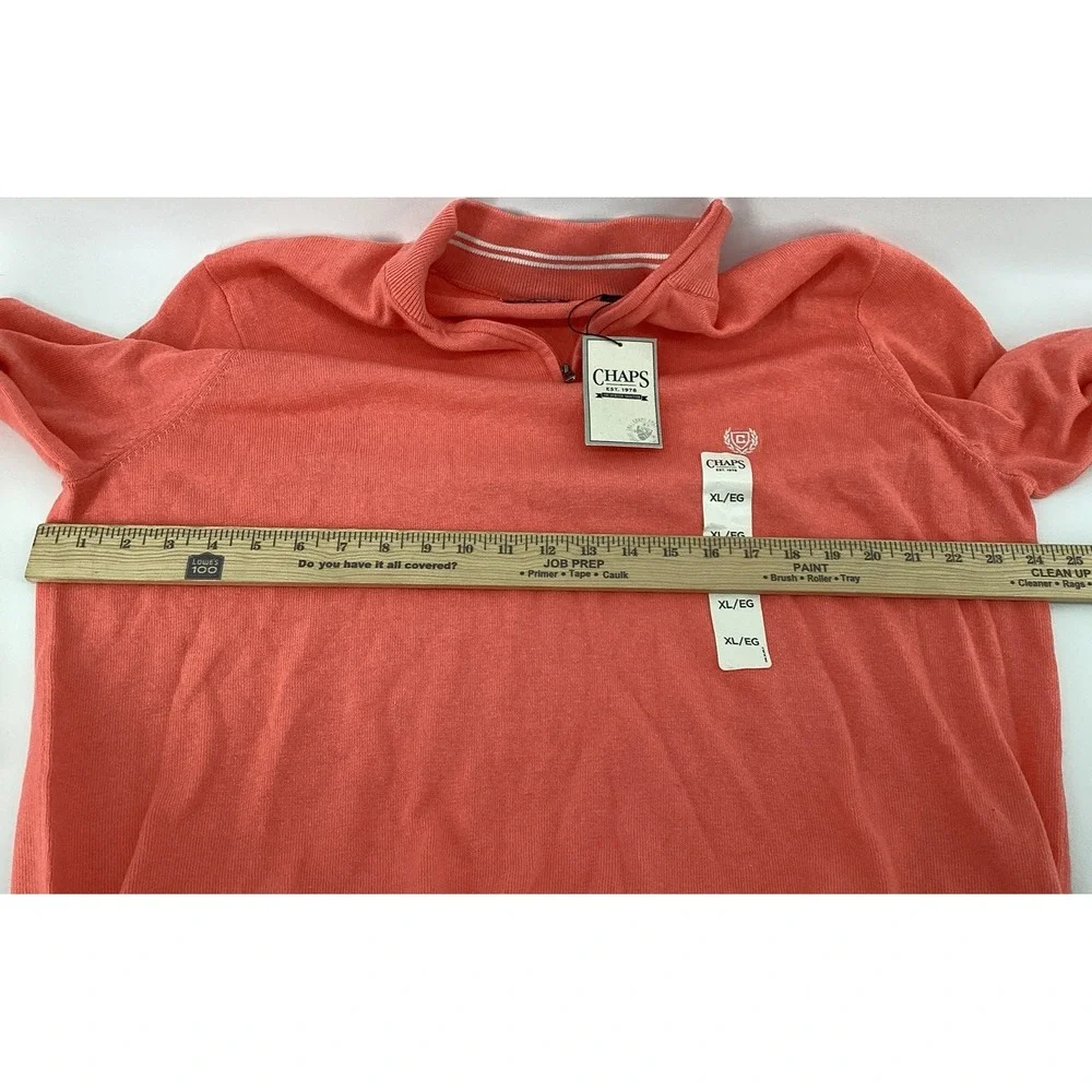 CHAPS Men's XLarge Quarter Zip Pullover Coral Rose 100% Cotton Long Sleeve